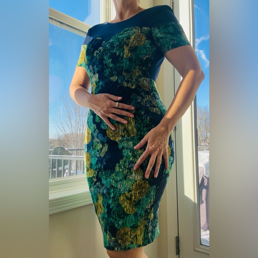 Black Halo Floral Midi Dress - Green and Yellow